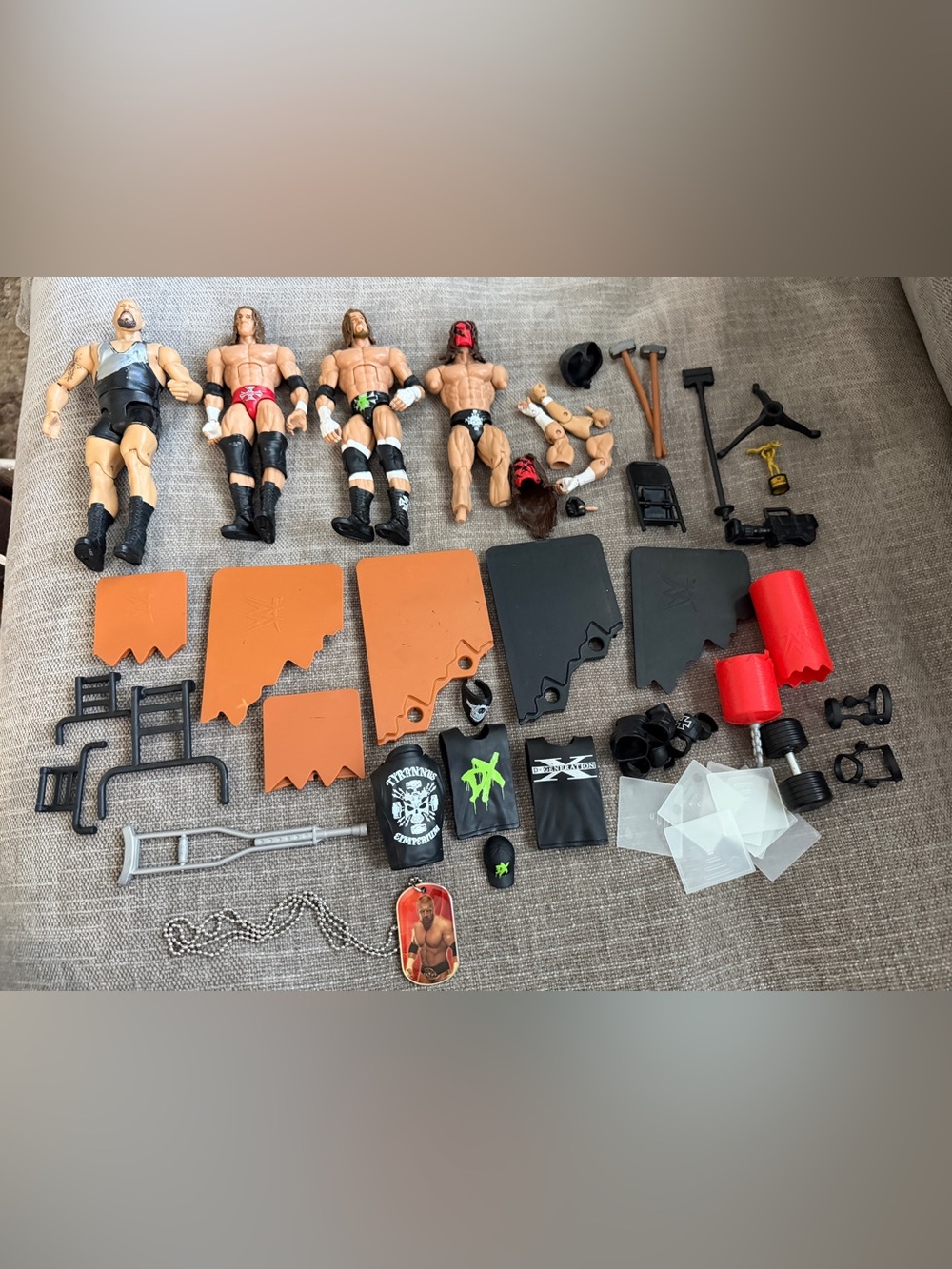 WWE Wrestling Action Figure Lot Figures Accessories Tables Chairs Parts Vintage